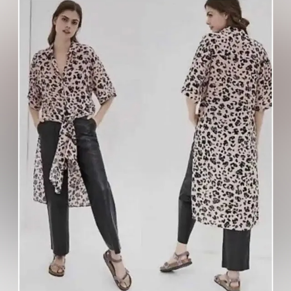 3/$50 Leopard Maeve by Anthropologie pink shirt dress duster